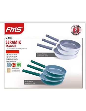 FMS Seramik 3 Parça Tava Seti Krem - 20-24-28 Cm - S3000KRM