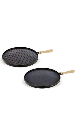 FMS Döküm Çift Taraflı Grill Ve Gözleme Tava Siyah - D3019SYH