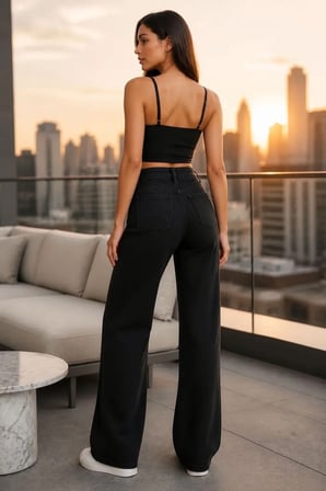 Zofya Den Kadın Siyah Salaş Likralı Kot Pantolon Jean New-1