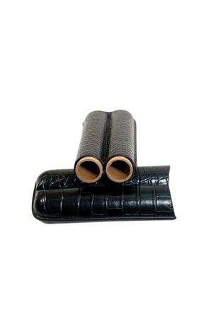 Cohiba Siyah Timsah Desenli İkili Deri Puro Kılıfı
