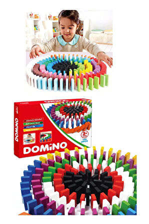 Ahşap Domino Taşları 100 Parça Renkli Eğitici Domino Oyunu