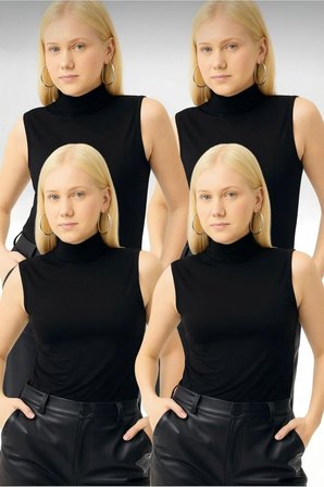 Kadın 4'lü Sıfır Kol Kolsuz Body VİSKON Boğazlı Body 4 Adet Balıkçı Siyah Renk