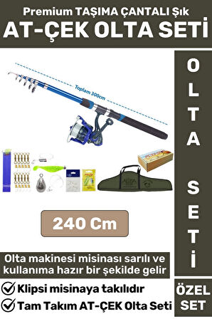 Profesyonel Kullanıma Hazır Taşıma Çantası Hediyeli Balıkçı Tam Takım AT-ÇEK SPIN OLTA SETİ 240 Cm