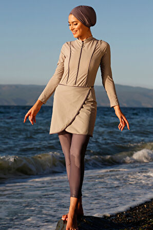 Remsa 3'lü Etekli Likralı Tam Kapalı Mayo 900-HLM-07 Gri | 42