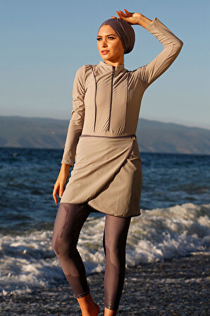 Remsa 3'lü Etekli Likralı Tam Kapalı Mayo 900-HLM-07 Gri | 42