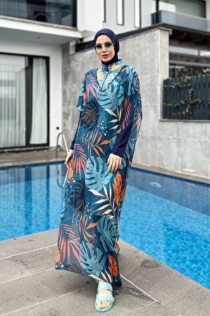 Remsa Tesettür Mayo Üzerine Desenli Tek Kaftan Pareo 430-302 Çeşme | Standart