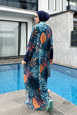 Remsa Tesettür Mayo Üzerine Desenli Tek Kaftan Pareo 430-302 Çeşme | Standart