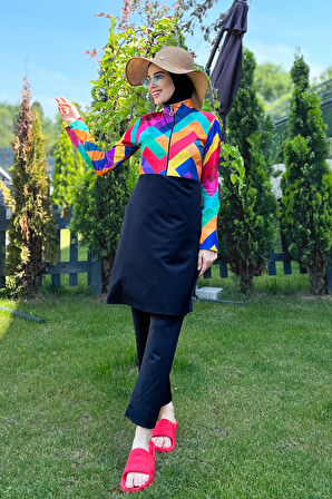 Yarım Fermuarlı Likralı Tam Kapalı Mayo R4503 Tetris | M