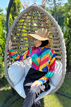 Yarım Fermuarlı Likralı Tam Kapalı Mayo R4503 Tetris | XXL