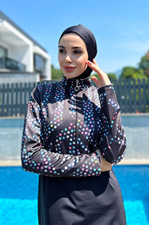 Yarım Fermuarlı Likralı Tam Kapalı Mayo R4505 Labirent | M