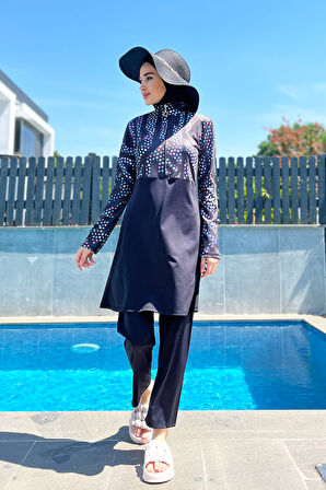 Yarım Fermuarlı Likralı Tam Kapalı Mayo R4505 Labirent | M