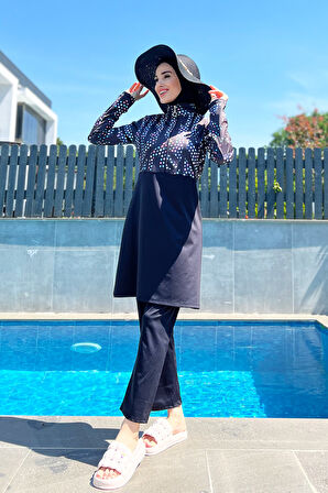 Yarım Fermuarlı Likralı Tam Kapalı Mayo R4505 Labirent | M