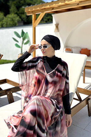 Remsa Tesettür Mayo Üzerine Desenli Tek Kaftan Pareo 430-309 | Standart