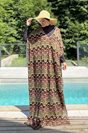 Remsa Tesettür Mayo Üzerine Triko Örme Tek Kaftan Pareo 430-T13 Renkli | Standart