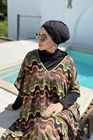 Remsa Tesettür Mayo Üzerine Triko Örme Tek Kaftan Pareo 430-T13 Renkli | Standart