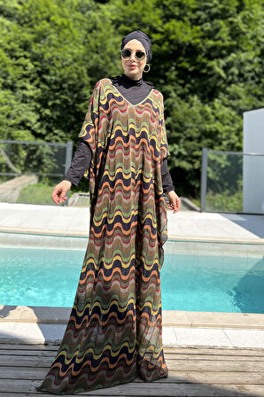 Remsa Tesettür Mayo Üzerine Triko Örme Tek Kaftan Pareo 430-T13 Renkli | Standart