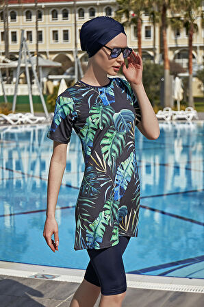 Kısa Kollu Likralı Taytlı Yarı Kapalı Mayo R4902 Zeliha | 4XL