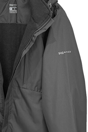 Erkek Kapüşonlu Rüzgar Geçirmez Cep Detaylı İçi Polar Kışlık Mont Siyah RMNT02 | 3XL