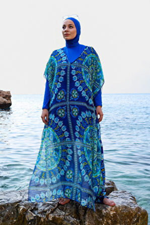 Mayo Üzerine Tek Pareo Kaftan 900-301-P | Standart