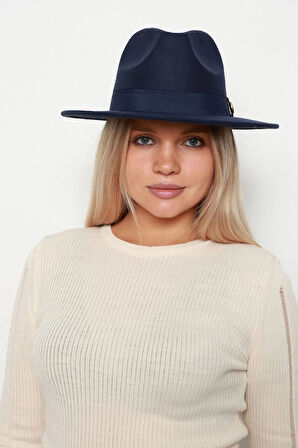 Düğme Detaylı Fötr Şapka 1145 Lacivert | Standart