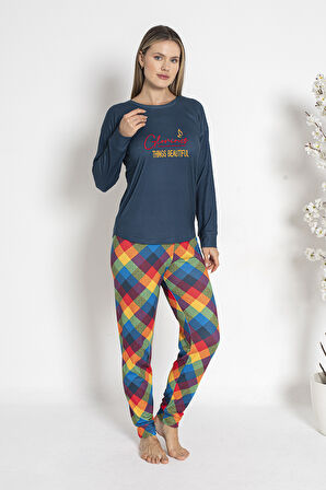 Kadın Termal Pijama Takımı 24483 Lacivert | L