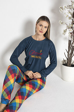 Kadın Termal Pijama Takımı 24483 Lacivert | L