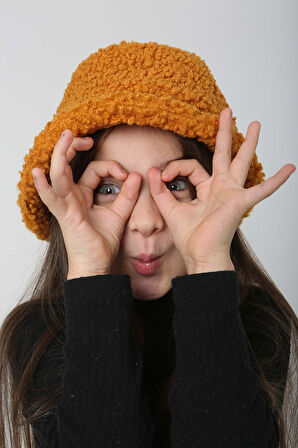 Çocuk Kıvırcık Peluş Bucket Şapka RKŞ-Ç-10 Hardal | Standart