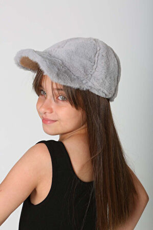 Çocuk Peluş Kep Şapka RKŞ-Ç-06 Gri | Standart