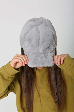 Çocuk Peluş Kep Şapka RKŞ-Ç-06 Gri | Standart