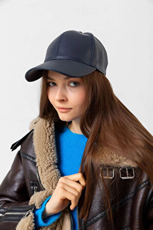 Kadın Deri Kep Şapka RKŞ-08 Lacivert | Standart