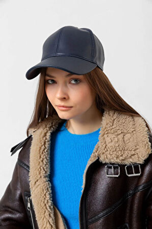 Kadın Deri Kep Şapka RKŞ-08 Lacivert | Standart