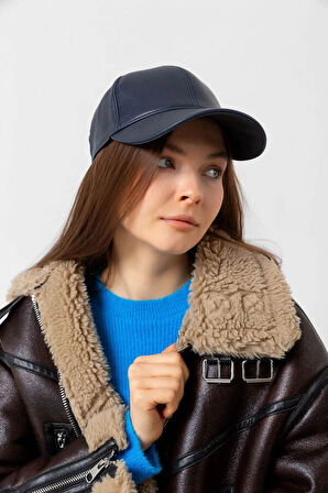 Kadın Deri Kep Şapka RKŞ-08 Lacivert | Standart