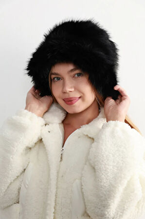 Kadın Kürklü Bucket Kalpak Şapka RKŞ-15 Siyah | Standart