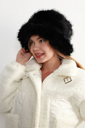 Kadın Kürklü Bucket Kalpak Şapka RKŞ-15 Siyah | Standart