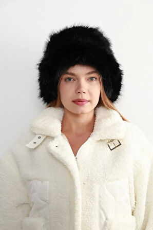 Kadın Kürklü Bucket Kalpak Şapka RKŞ-15 Siyah | Standart