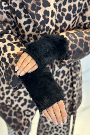 Peluş Detay Kadın Örme Kesik Eldiven ELD-30 Siyah | Standart