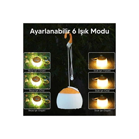 Hag Kamp Lambası Kancalı ve Ayarlanabilir 6 Farklı Işık Ayarlı Çadır Aydınlatması