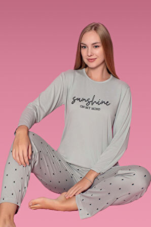 Viskon Likralı Kadın Pijama Takımı 25300-05 Gri | L