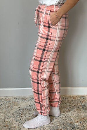 Kadın Kadife Tek Alt 140 Ekose Pudra | XL