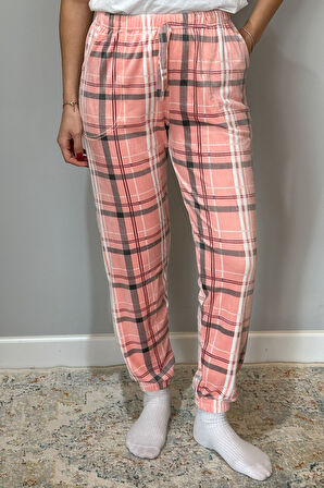 Kadın Kadife Tek Alt 140 Ekose Pudra | XL