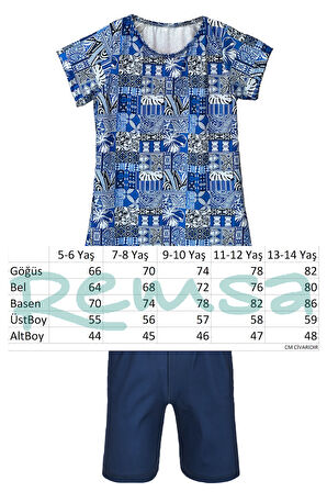 Kız Çocuk Kısa Kollu Likralı Taytlı Yarı Kapalı Mayo R5005 Saliha | 5-6 Yaş