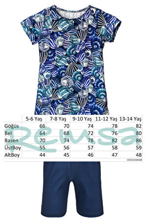 Kız Çocuk Kısa Kollu Likralı Taytlı Yarı Kapalı Mayo R5005 Kabuklar | 9-10 YAŞ