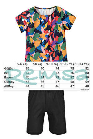 Kız Çocuk Kısa Kollu Likralı Taytlı Yarı Kapalı Mayo R5005 Sariye | 7-8 YAŞ