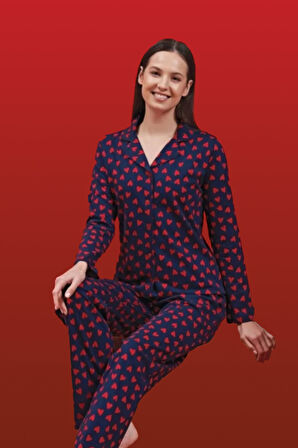 Kadın Şardonlu Penye Pijama Takımı 1601 Lacivert | M