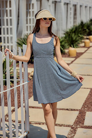 Etekli Elbise Mayo Yüzücü Mayo Desenli 335-460 Lacivert | 40