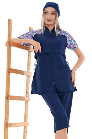 Paraşüt Yarı Kapalı Tesettür Mayo Hera 2408 Çiçek | 3XL