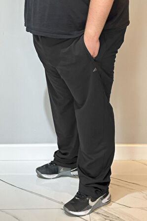 Özel Üretim Büyük Beden Paçası Düz Beli Lastikli 3 Cepli Ekstra Battal Erkek Eşofman Altı 24700 Siyah | 5XL