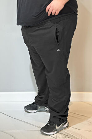 Özel Üretim Büyük Beden Paçası Düz Beli Lastikli 3 Cepli Ekstra Battal Erkek Eşofman Altı 24700 Siyah | 5XL