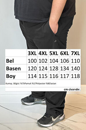 Özel Üretim Büyük Beden Paçası Düz Beli Lastikli 3 Cepli Ekstra Battal Erkek Eşofman Altı 24700 Siyah | 5XL