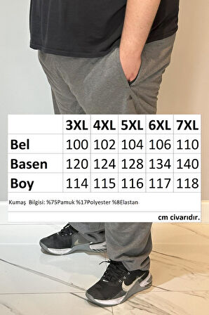 Özel Üretim Büyük Beden Paçası Düz Beli Lastikli 3 Cepli Ekstra Battal Erkek Eşofman Altı 24700 Antrasit | 4XL